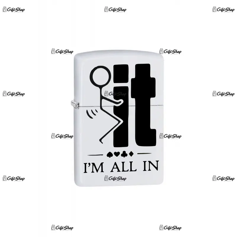 I`m all in, bricheta metalica gravata laser cu mesaj